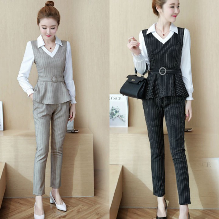 SET BỘ SỌC PEPLUM PHỐI KATE SANG TRỌNG CÓ SIZE LỚN XXL - HÀNG NHẬP KHẨU