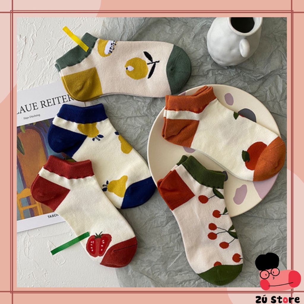 Tất họa tiết vẽ Art tông màu đất - cổ ngắn