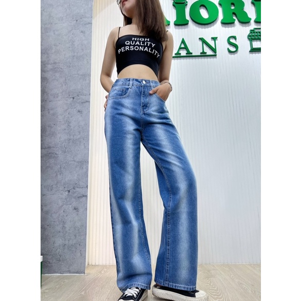 Quần Jeans Nữ AIORI Jeans Ống Rộng Lưng Cao Ulzzang Chất Bò Cao Cấp Dài 104cm