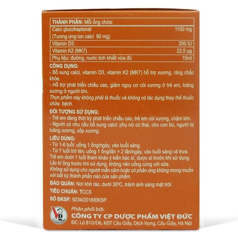 Saticalci plus MK7 – Hỗ trợ tăng chiều cao cho trẻ (Hộp 15 ống)