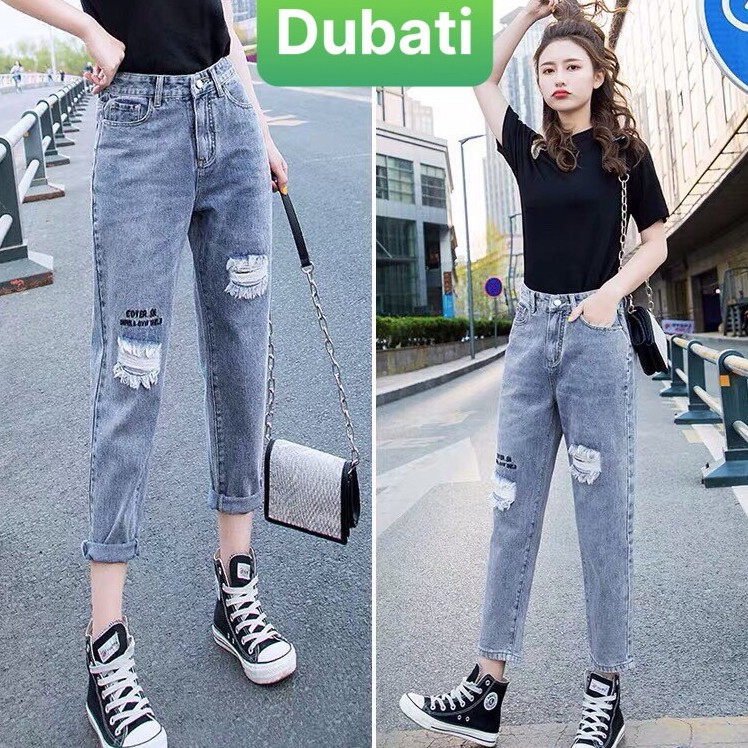 QUẦN JEAN NỮ BAGGY CHẤT BÒ XANH IN CHỮ LƯNG CAO NÂNG MÔNG - DB 3051- DUBATI FASHION