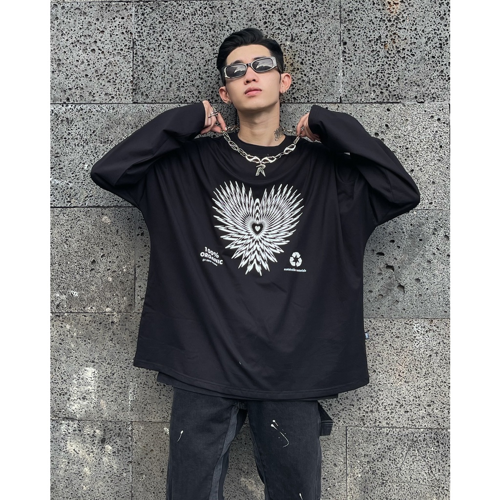Áo thun ZOMBIE® Heart Long Sleeve Tee In Black