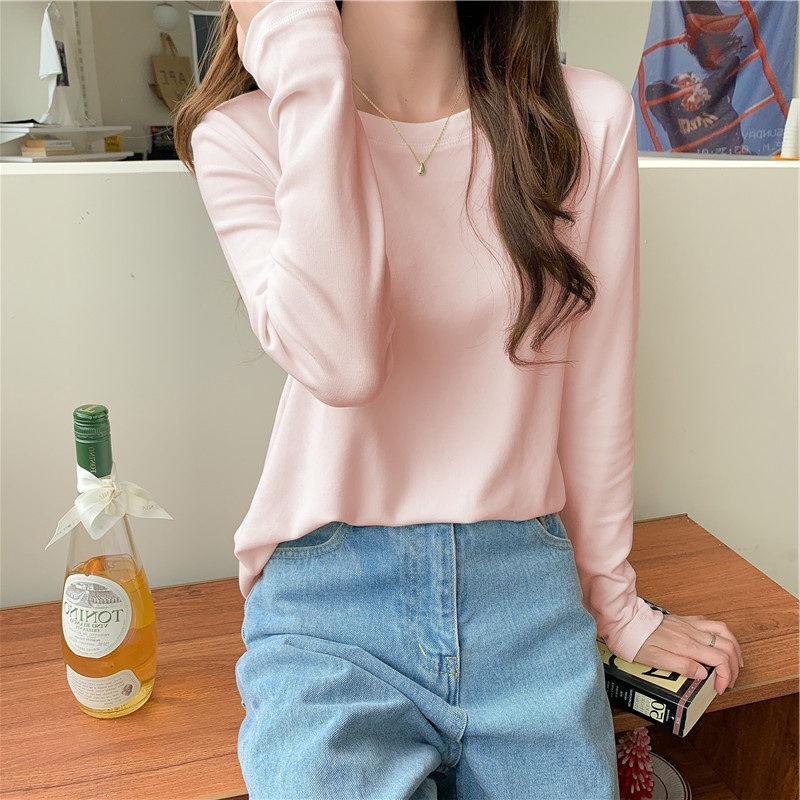 SUXI Áo thun dài tay cổ tròn thiết kế mới thời trang theo phong cách hàn quốc cho nữ