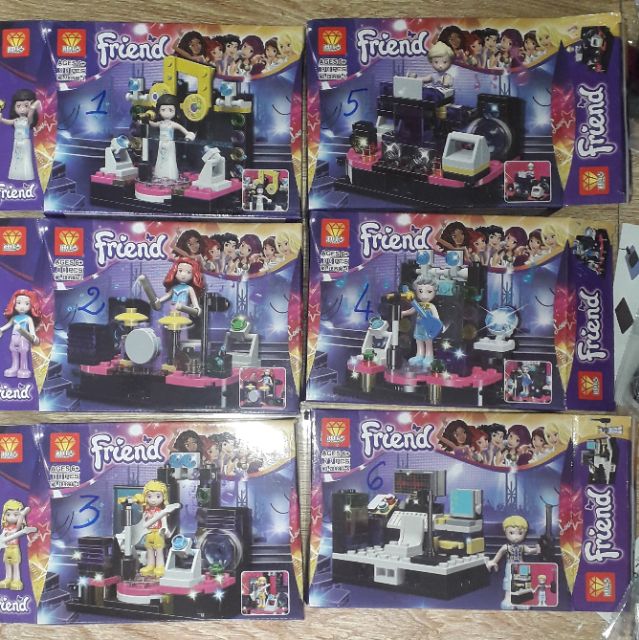 Lắp ráp 1 hộp Lego_Friend 6 Ca Sĩ 9986 có nhiều chi tiết bằng nhựa ABS