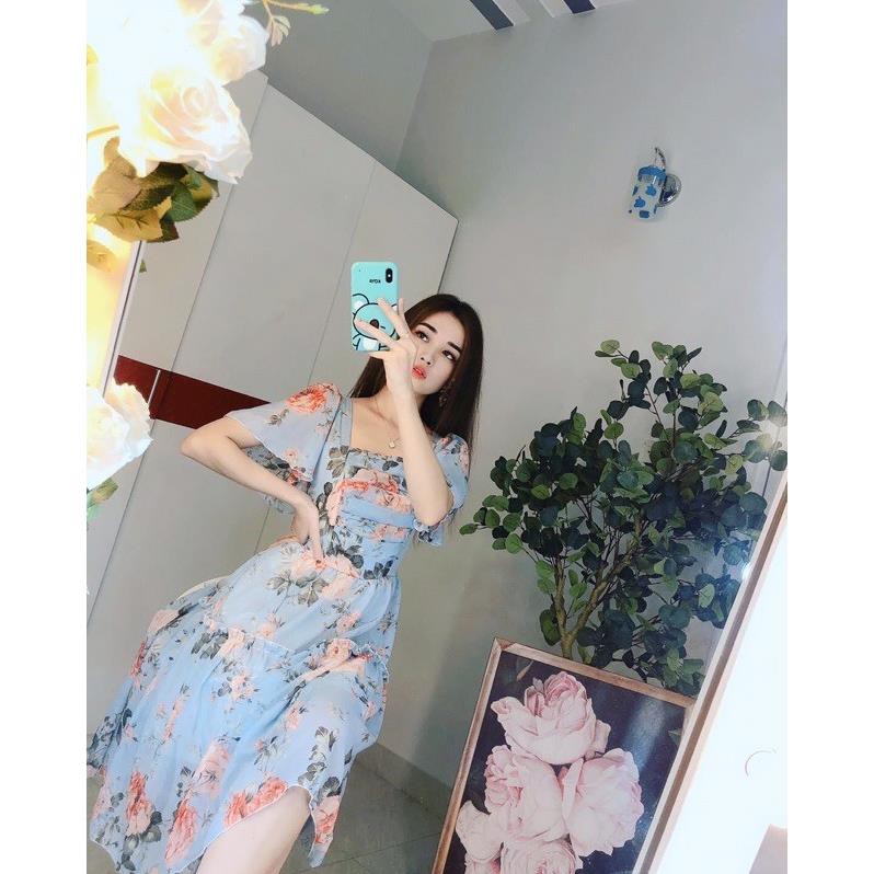 Váy maxi cổ vuông sếp li ngực freesize, đầm maxi freesize đuôi cá - Xưởng may Ái Nhi shop  ྇