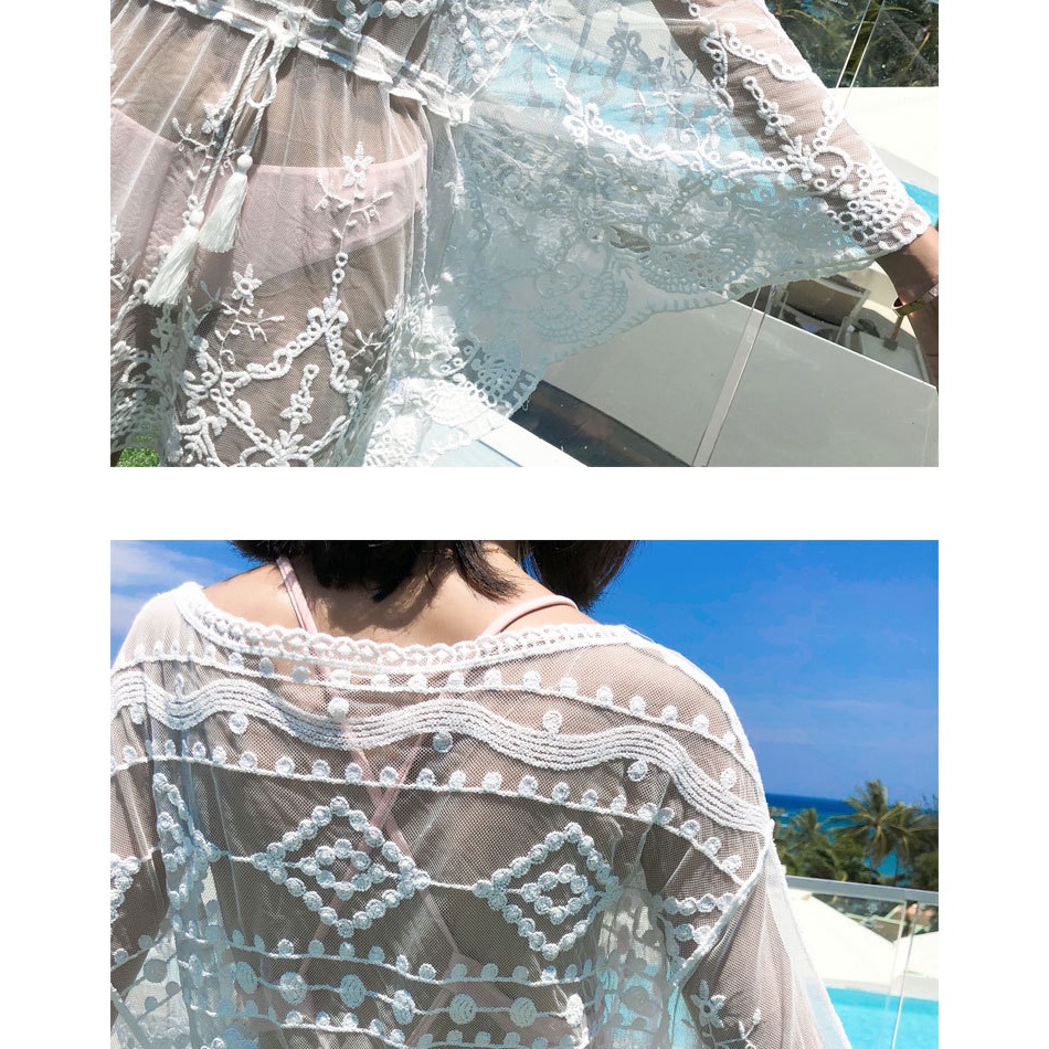 Áo khoác lưới tay cánh dơi cổ chữ V phối dây rút thời trang quyến rũ cho nữ
 | BigBuy360 - bigbuy360.vn