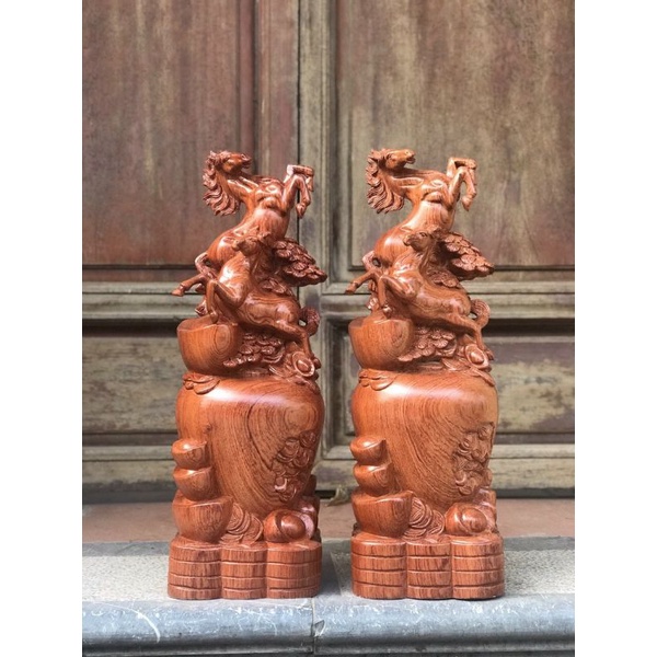 Tượng Ngựa Song Mã gỗ hương