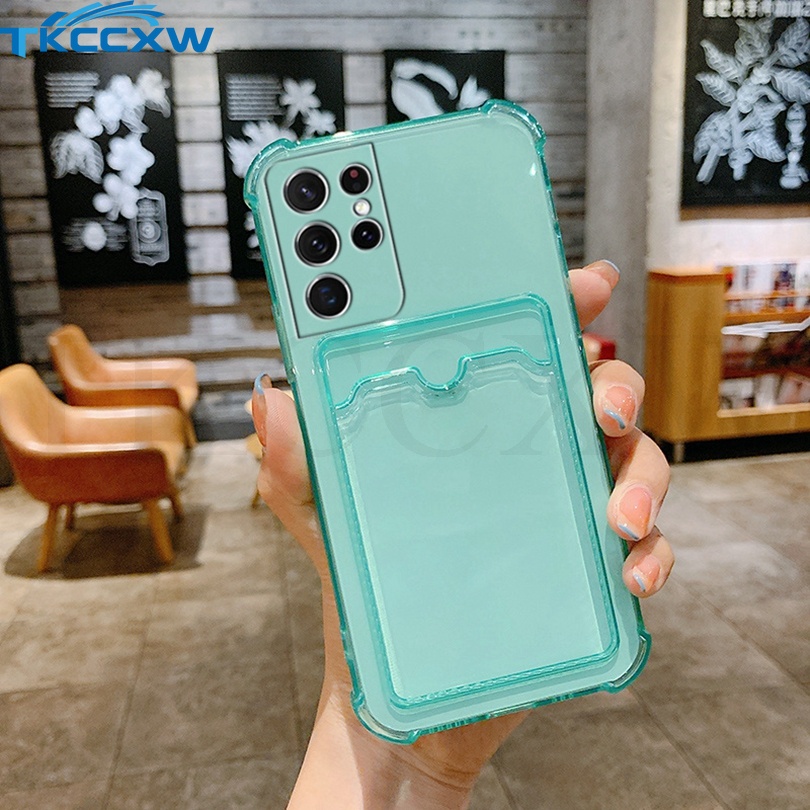 Ốp Điện Thoại Mềm Trong Suốt Chống Sốc Có Túi Khí Đựng Thẻ Cho Samsung S23 S22 S21 Ultra Plus S23 + S22 + S21 +