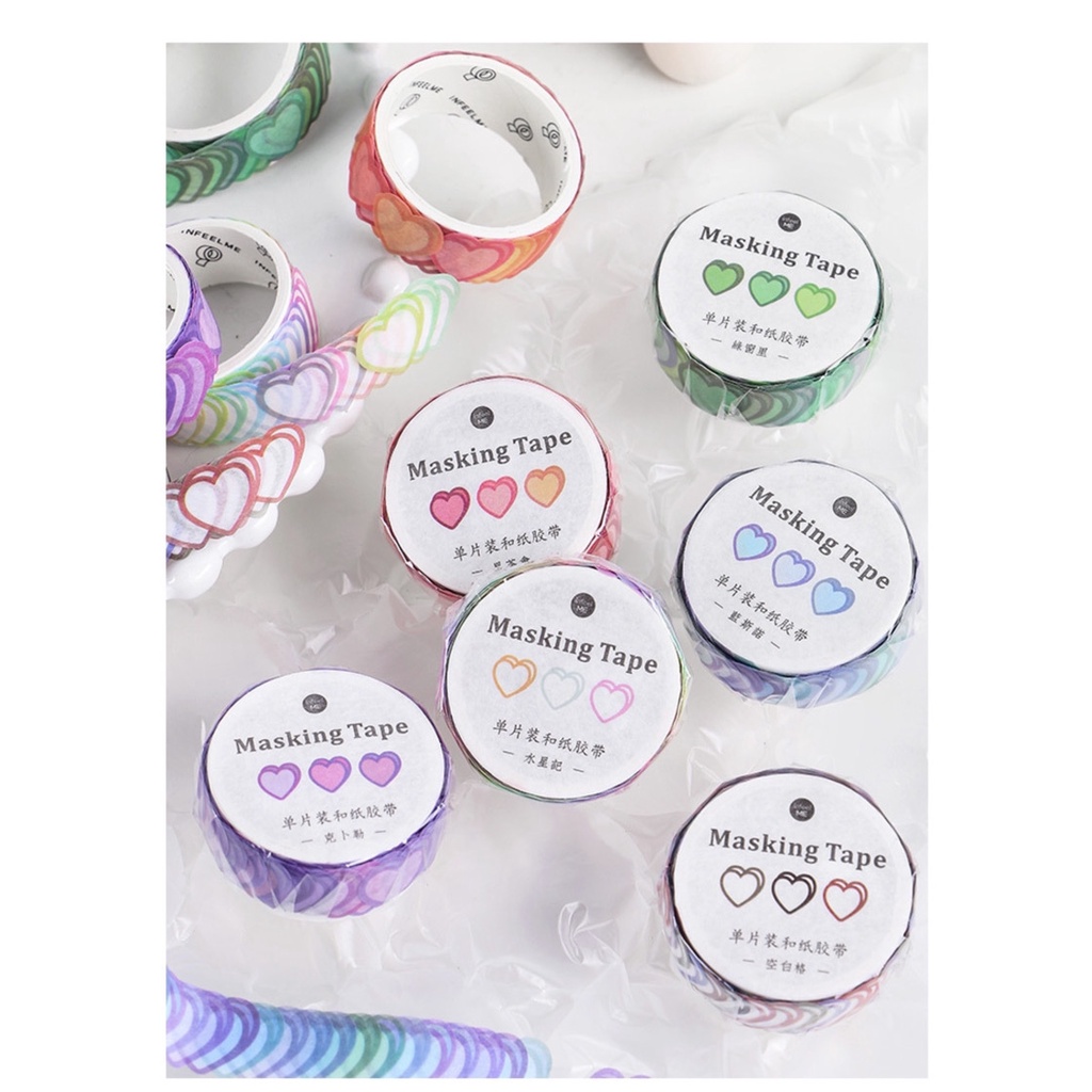 Băng dính washi tape, sticker trang trí sổ tay hình trái tim ngọt ngào cute
