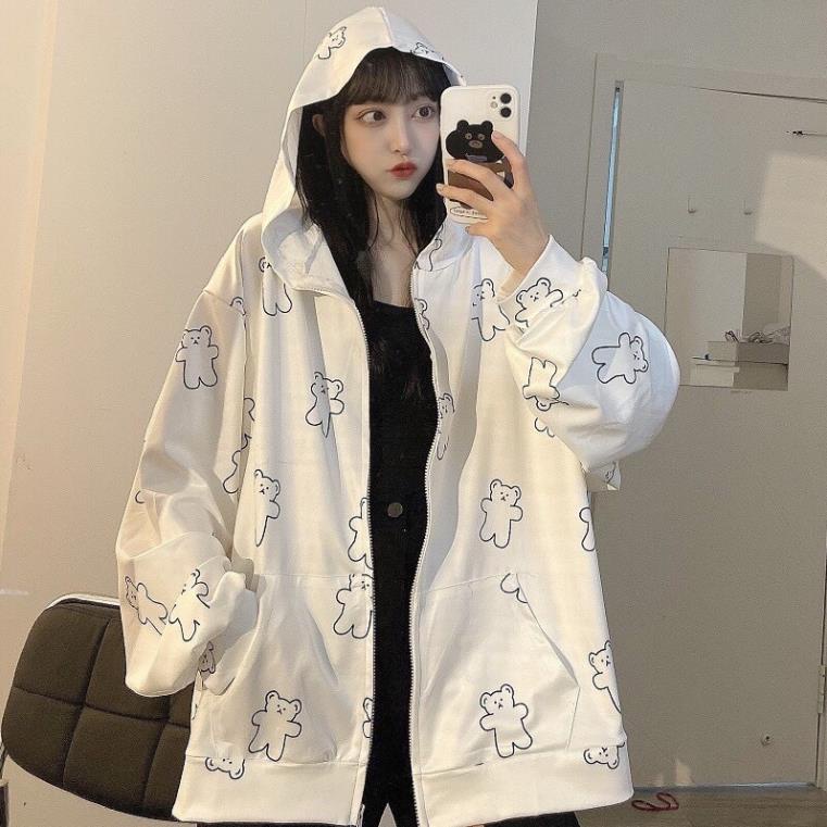 Áo Khoác Nỉ Dài Tay Hoodie Thời Trang Nam Nữ Unisex Form Rộng Hình Chú Gấu Nhỏ