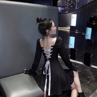Đầm Tiểu Thư Dáng Ngắn Đan Dây Chéo Sau Lưng ✨🖤