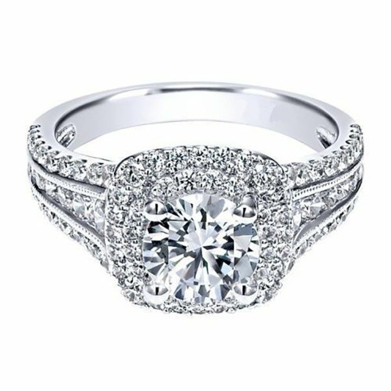 (Hàng Có Sẵn) Nhẫn Bạch Kim Đính Kim Cương 18k Cho Nữ