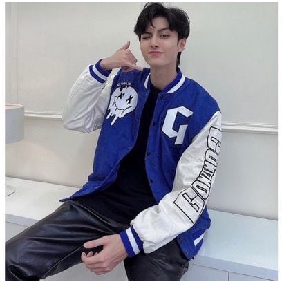 Áo Khoác Bomber Nhung Gân Tăm Thêu G-SMILE Jacket Varsity GONZ Unisex Form Rộng Ulzzang SM33