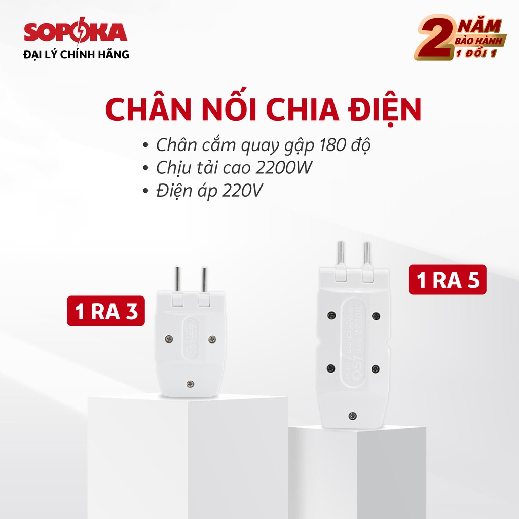 Ổ cắm chia điện đa năng thông minh 3 cửa, 5 cửa Sopoka Q3A Q5A chịu tải 2200W nhỏ gọn, xoay gập dễ dàng