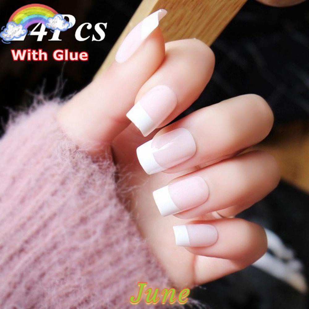 Set 24 Móng Tay Giả 3 Kiểu Màu Hồng Nhạt Kèm Keo Dán