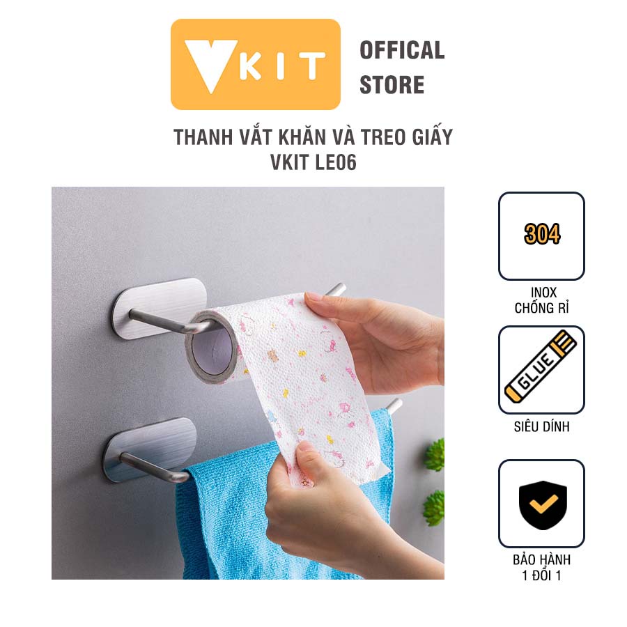 Thanh vắt khăn và treo giấy ăn, giấy vệ sinh inox 304 nhà bếp đa năng VKIT LE06