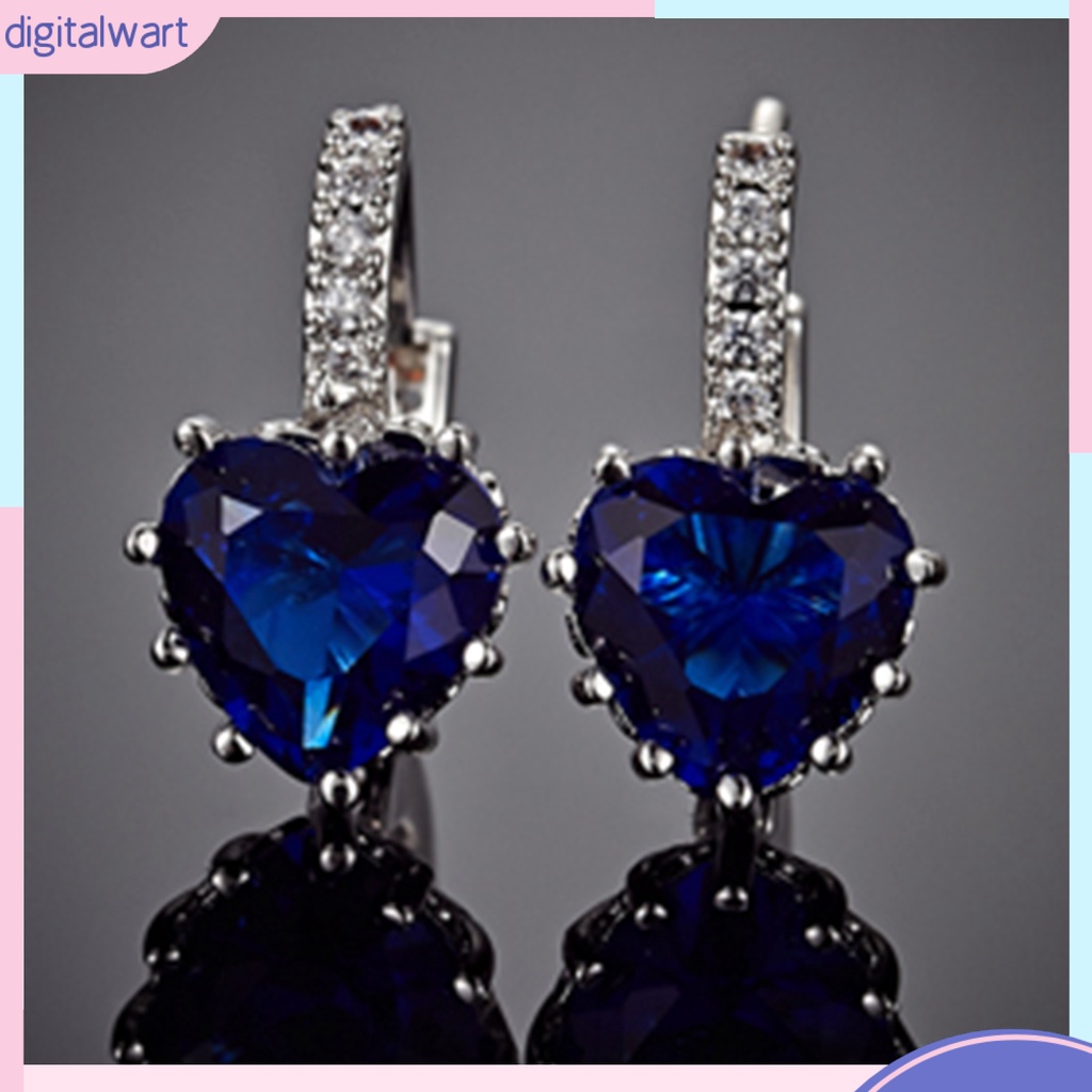 Bông tai mạ vàng trắng 18K đính đá Sapphire xanh dương