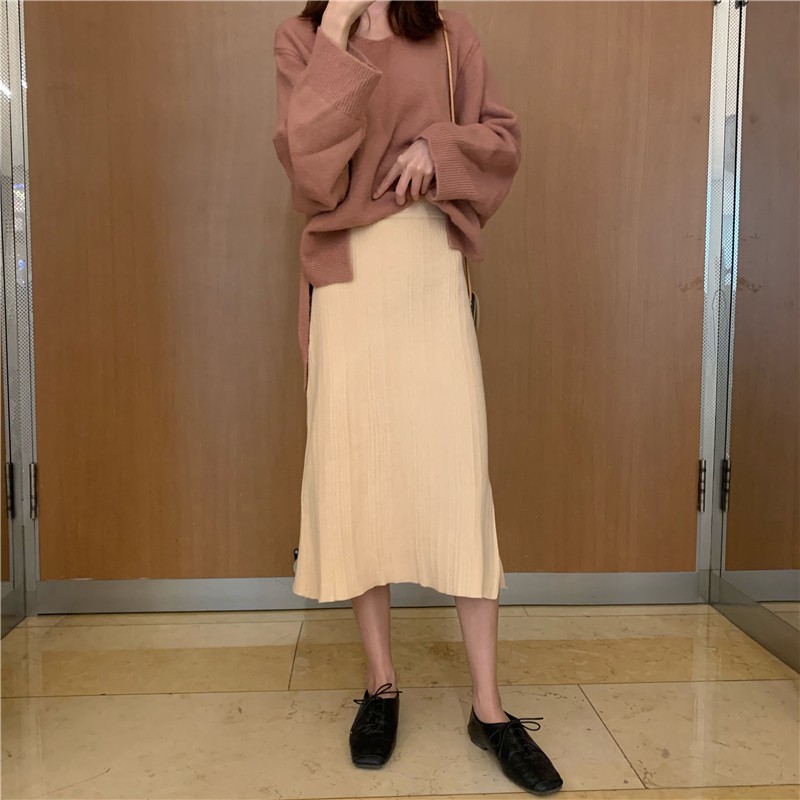 Chân Váy Dệt Kim Mỏng Lưng Cao Xẻ Tà Thời Trang Trẻ Trung | BigBuy360 - bigbuy360.vn