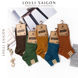 Tất nữ cổ ngắn SET 5 ĐÔI phong cách vớ nữ Vintage, vải len tăm cotton cao cấp