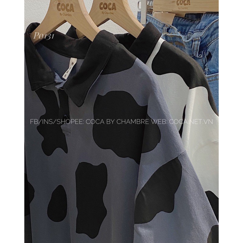 [P0131] Áo thun áo phông POLO bò sữa unisex form rộng vải cotton dày dặn(Có sẵn/ảnh thật)