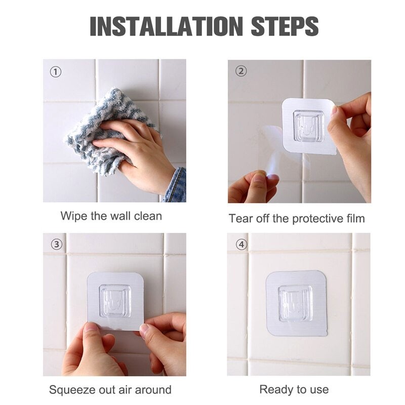 Móc dán cố định độ dính mạnh thiết kế liền mạch không cần đục lỗ tiện dụng cho nhà bếp/ phòng tắm