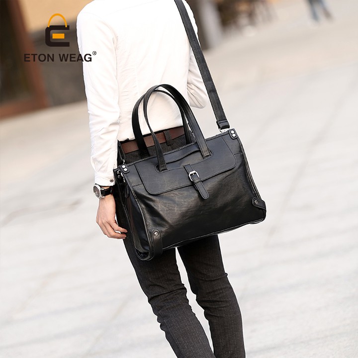 Túi  xách nam Eton đen da mềm_RE0090