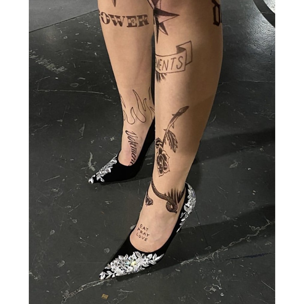 SẴN VETEMENTS Vitamin chất lượng cao hình xăm hình xăm màu da thịt trong suốt sexy jacquard pantyhose A16