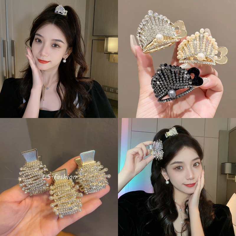 Kẹp Tóc Kim Loại Đính Đá Và Ngọc Trai Nhân Tạo Thời Trang