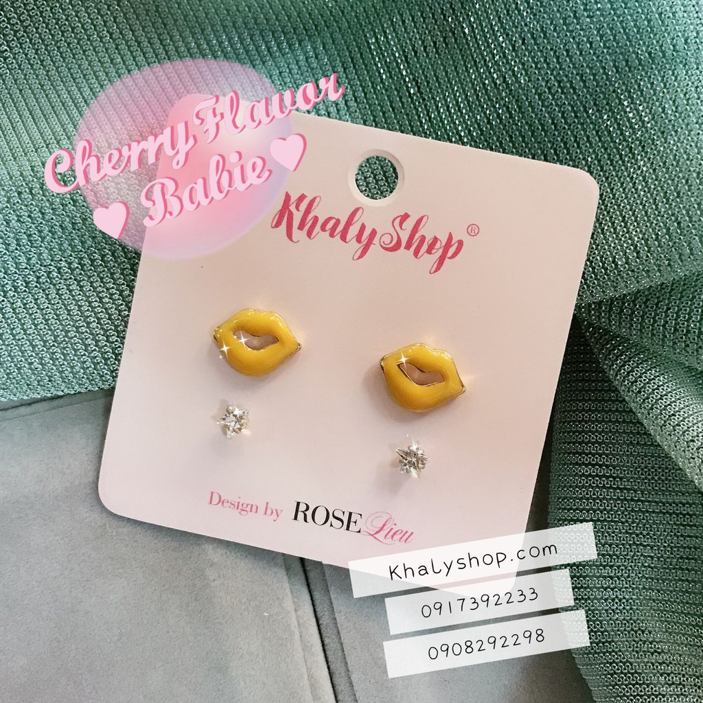 Set 2 đôi bông tai trang sức hình cái môi và hột mini lấp lánh khuyên nụ cho bạn nữ - 200BTS2039