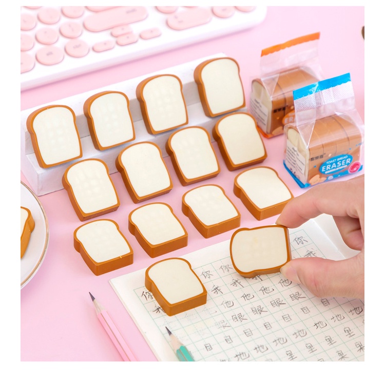 Set 4 Cục Tẩy Bằng Cao Su Mềm Hình Bánh Mì Nướng Nhỏ Gọn Tiện Lợi