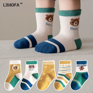LJMOFA KIDS 5 cặp phù hợp cho trẻ em 1-12 tuổi vớ truyện tranh dễ thương trẻ em gấu dải vớ trong mồ hôi mềm mại và thoải mái và linh hoạt của trẻ em vớ vớ trẻ em bán buôn