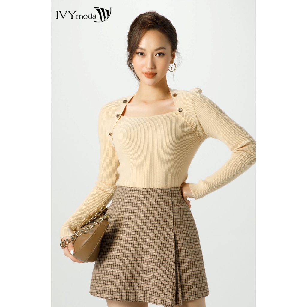 [NHẬP WABRTL5 GIẢM 10% TỐI ĐA 50K ĐH 250K ]Áo len gân phối khuy nữ IVY moda MS 58B8862