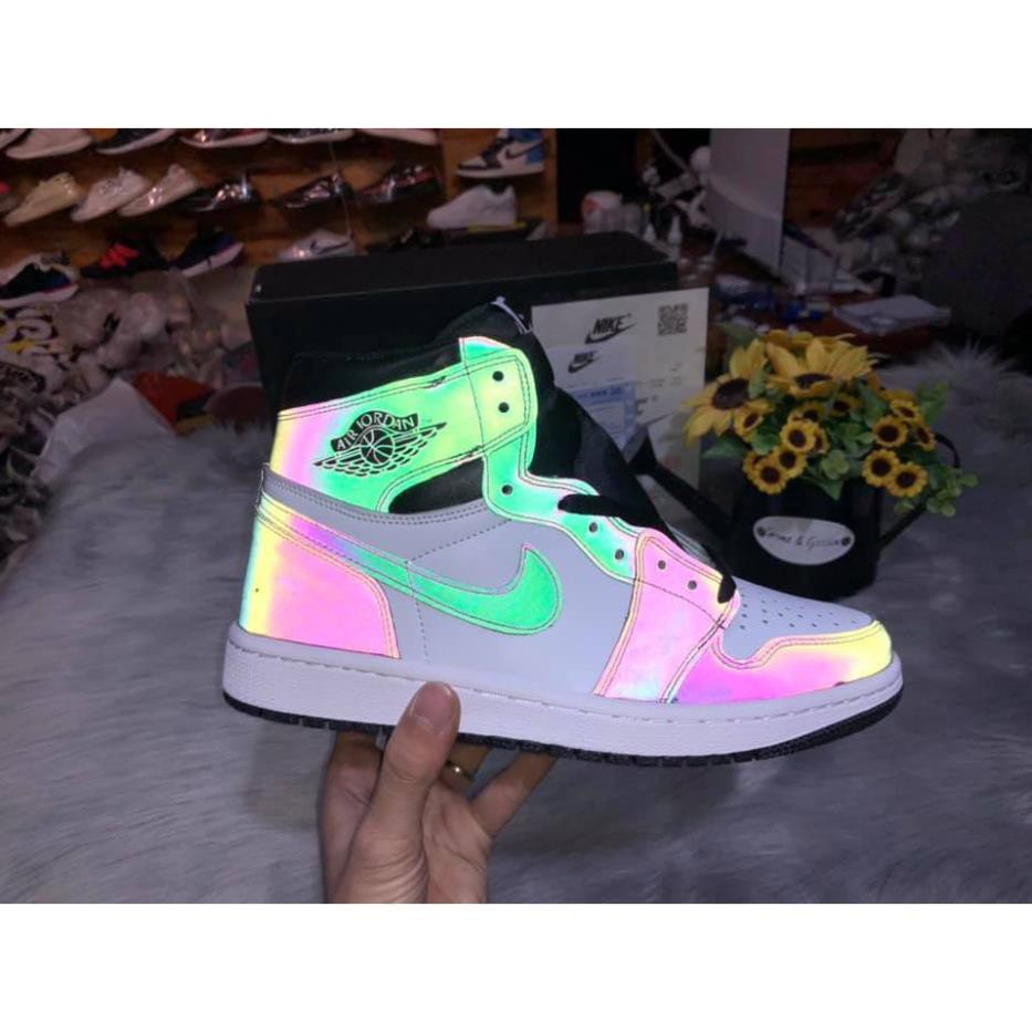 ✅ Giày thể thao sneaker nam nữ jordan 1 high cổ cao màu đen trắng phản quang đế trắng ✅