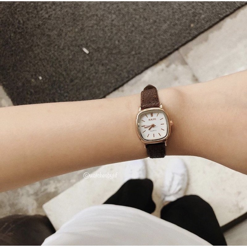 Đồng hồ nữ dây da mặt vuông RATE nâu mặt trắng đồng hồ nữ mặt nhỏ chính hãng Watchesbytif size 22mm đẹp giá rẻ | BigBuy360 - bigbuy360.vn