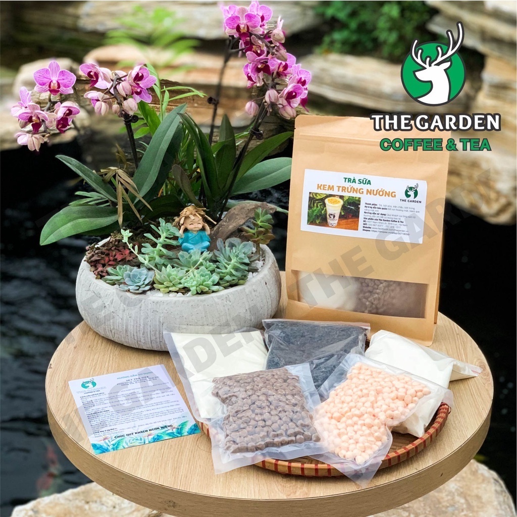 Set Trà Sữa Tự Pha Kem Trứng Dừa Nướng THE GARDEN, Nguyên Liệu Làm Trà Sữa 25-30 Ly