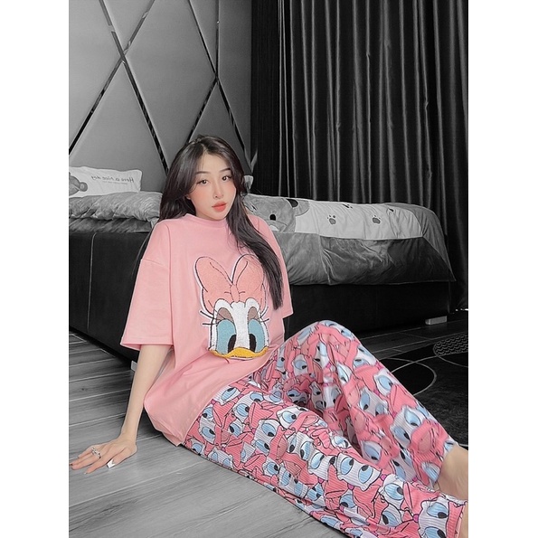 Set áo cotton vịt thêu to quần suông xinh xắn