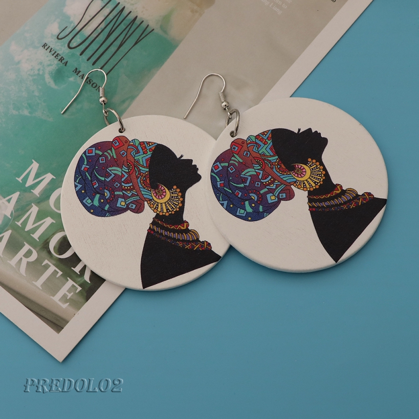 Classic African Lady Wooden Big Dangle Drop Earrings Tribal Party Jewellery