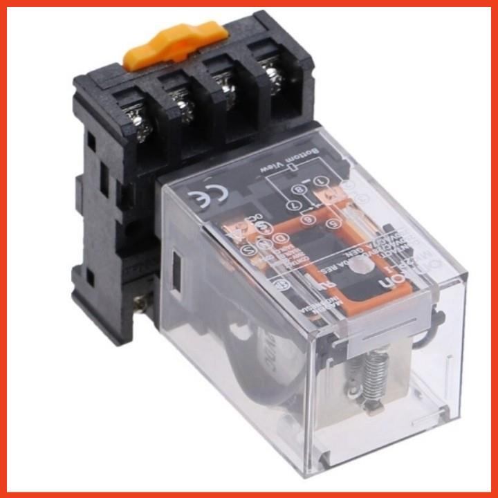 Rơ le trung gian MK2P-I relay kính trắng trong 8 chân tròn điện áp 220VAC, 24VDC, 12VC giá rẻ kèm chân đế PF083A