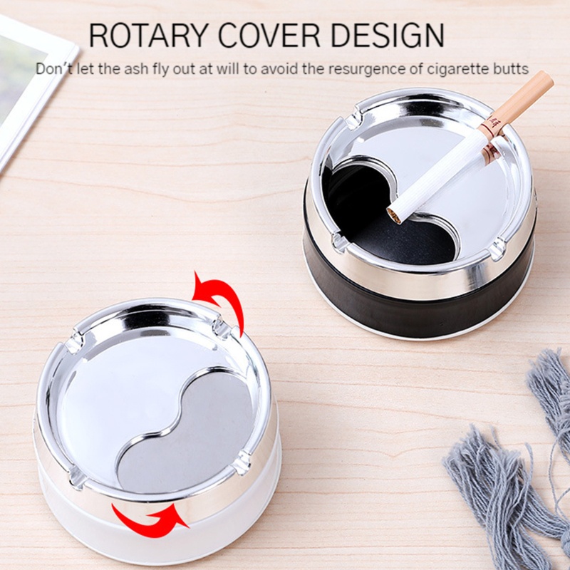 Gạt Tàn Thuốc Hình Tròn Bằng Thép Không Gỉ PP + PP Chống Gió Có Nắp Xoay Dùng Trong Nhà / Ngoài Trời