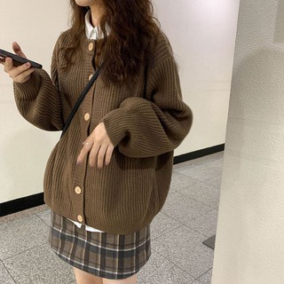 (ORDER) Áo khoác len cardigan cổ tròn đơn giản style Hàn Quốc nhẹ nhàng vintage