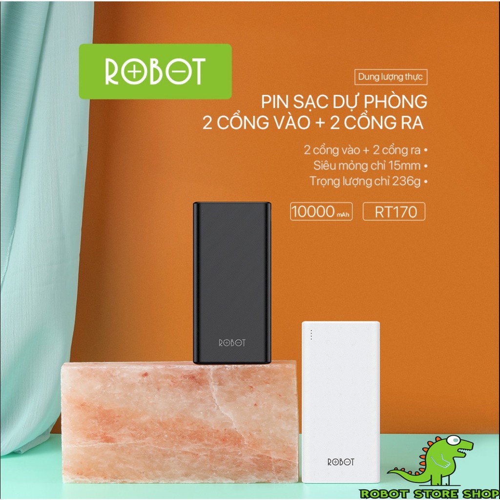 Pin Sạc Dự Phòng ROBOT RT170 10.000mAh 2 Output & 2 Input - HÀNG CHÍNH HÃNG BẢO HÀNH 12 THÁNG 1 ĐỔI 1