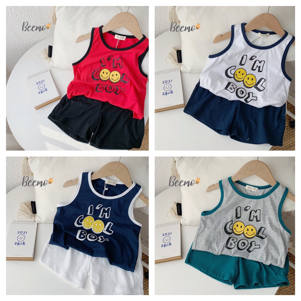 Bộ ba lỗ unisex vải cotton mềm mát cho bé trai, bộ sát nách hoạ tiết mềm mát