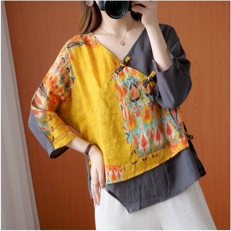 ☻ L O T U S ☻ Áo Kiểu Sườn Xám Cổ Chữ V Hiện Đại Plus Size Ca1512 - Bộ Sưu Tập Mới