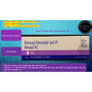 Benzac ac 2.5; 5%/30g ấn độ - gel hỗ trợ giảm mụn, hết mụn viêm
