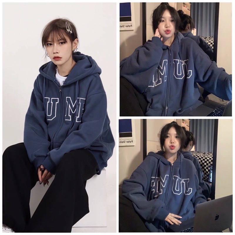 Áo hoodie zip kéo khóa nam nữ UNISEX Fom rộng in chữ JUMP- Áo khoác thu đông nam nữ dài tay có mũ hoodie chất bo tăm hàn