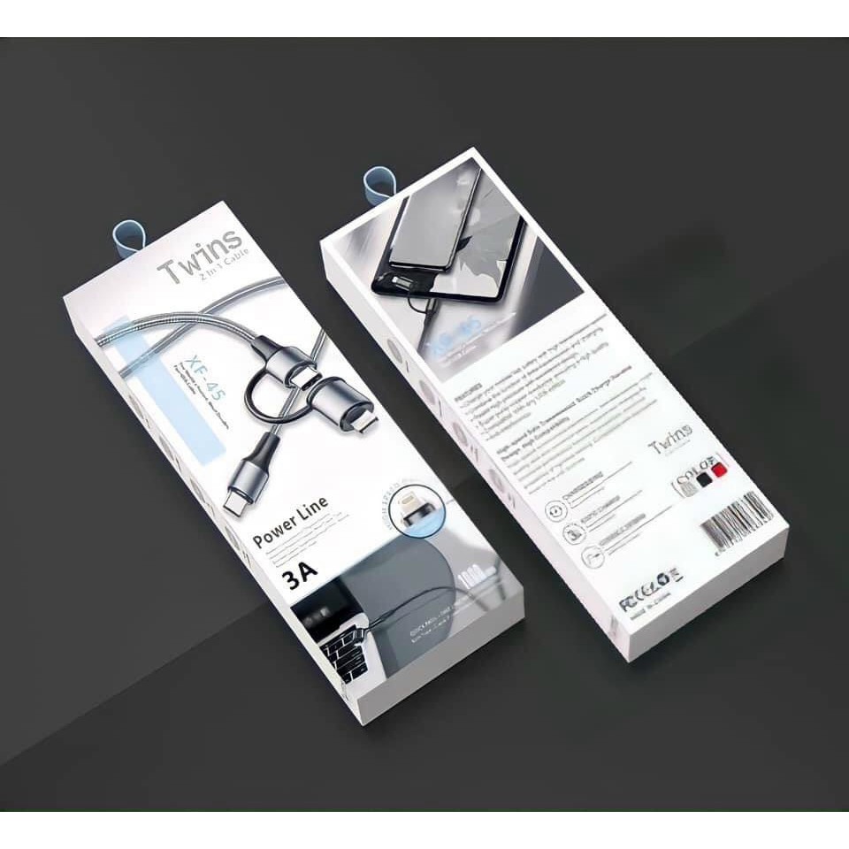 Cáp sạc 2in1 twins PD 18W - Type C ra Type C + Lingtning