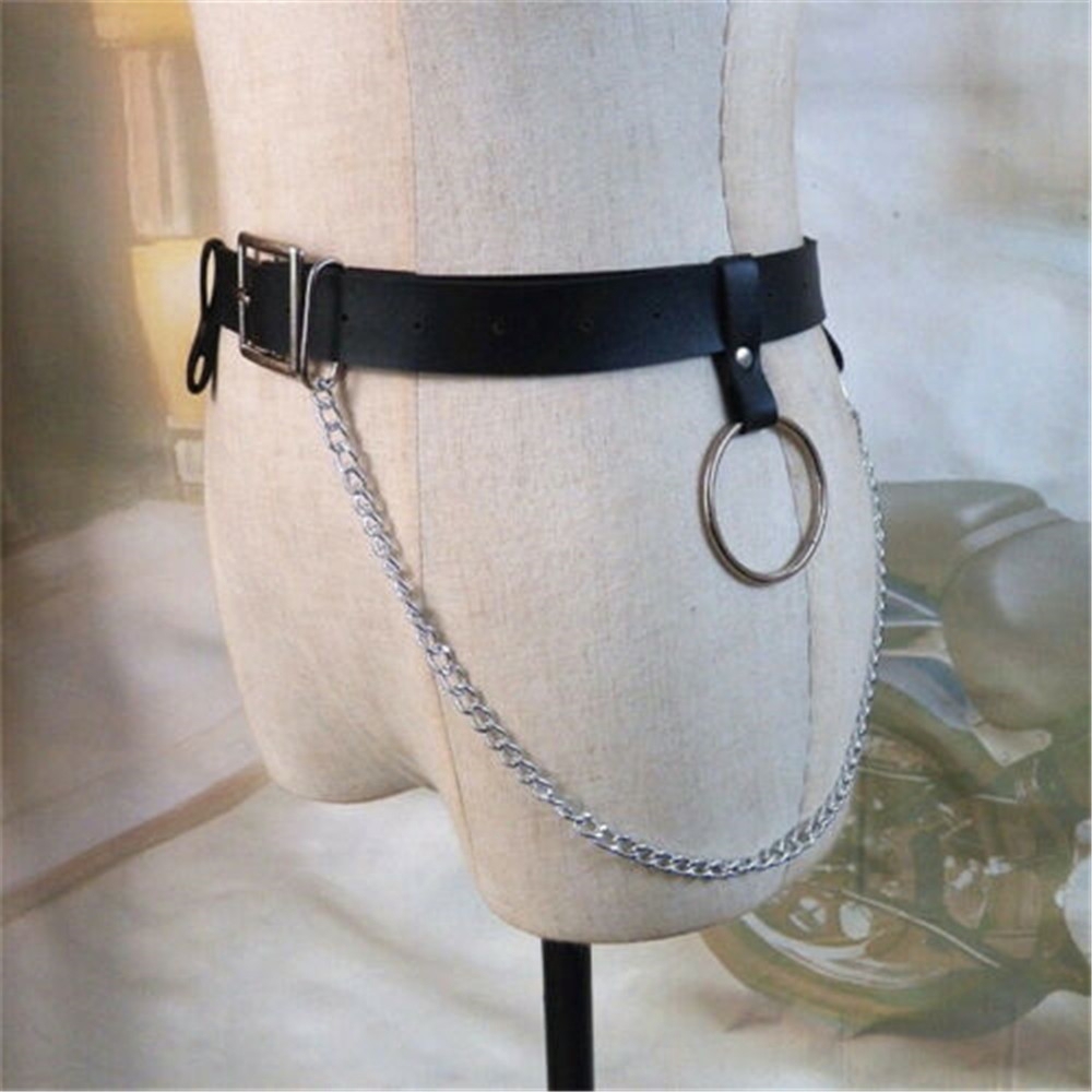 ROSE Fashion Pu Leather Metal Rock Punk Hip Hop Waist Chain