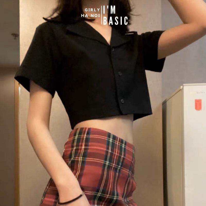 Áo Croptop Cổ Vest I'm Basic Girly Nữ Vải Thun Tăm Co Giãn Thoáng Mát Croptop ngắn tay Ulzzang (ANCV01)