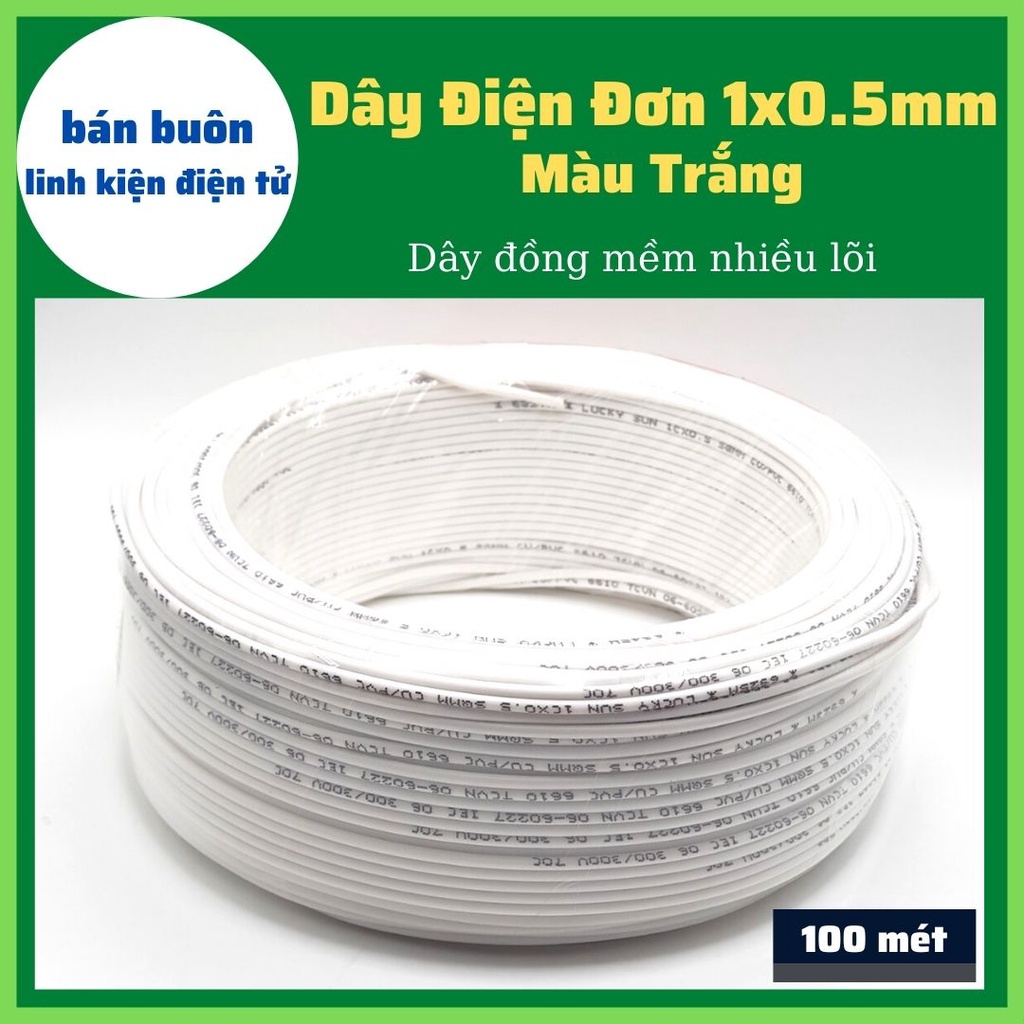 Dây điện đơn 1x0.5mm màu trắng, dây điện, dây điện nhiều lõi, dây điện đơn