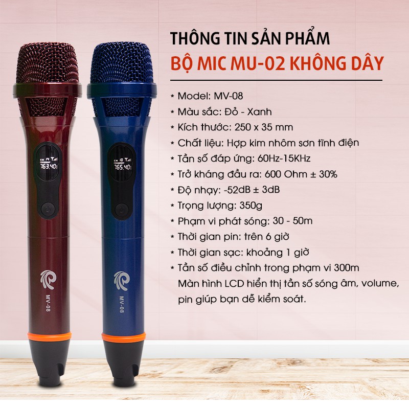 Bộ 2 Micro không dây karaoke chuyên nghiệp gọn nhẹ sử dụng đa năng linh hoạt